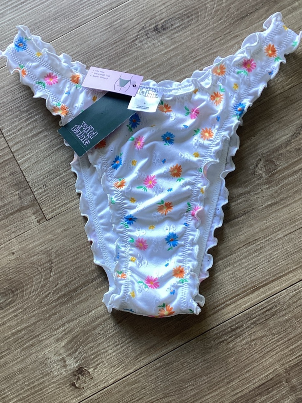 wild fable White Floral Ruffle Bikini Bottom with Multicolor Flowers